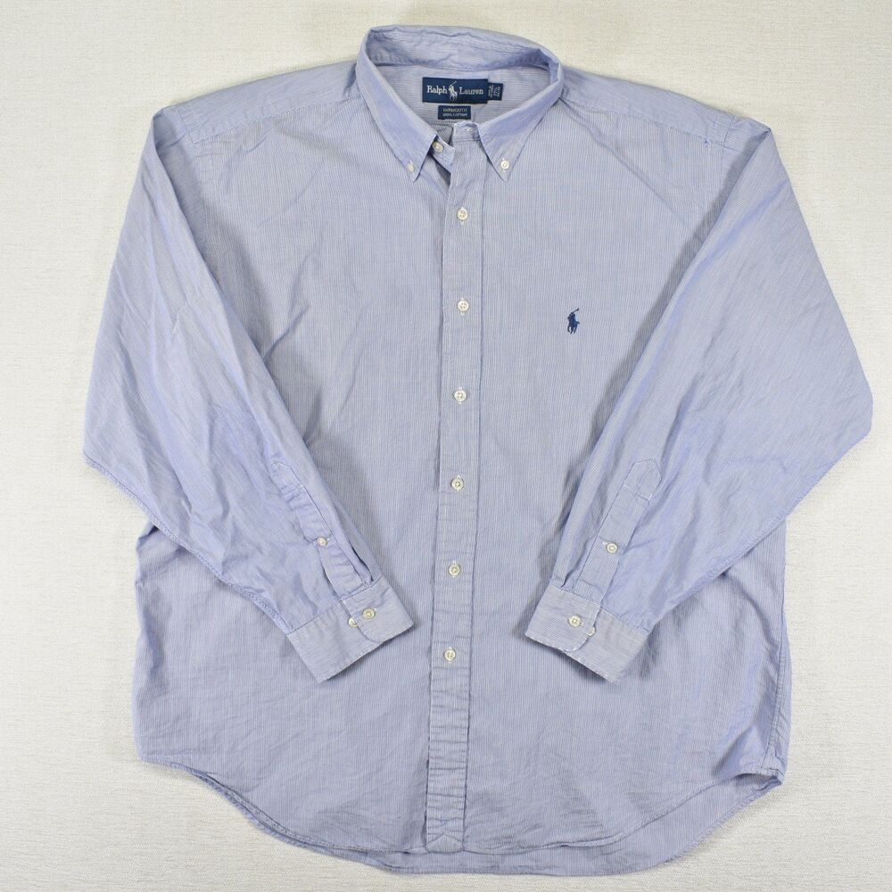 Ralph Lauren Yarmouth Shirt Mens 17.5 17 1/2 34/35 Blue Cotton Button Down